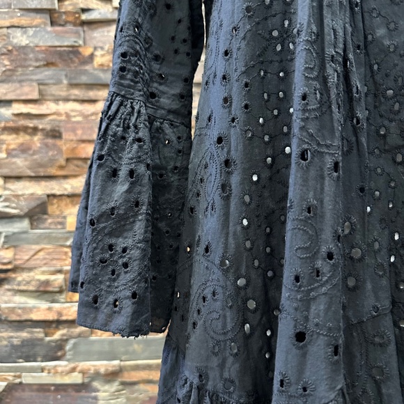Black Eyelet Maxi Dress Unlined Made in Italy - Picture 6 of 9